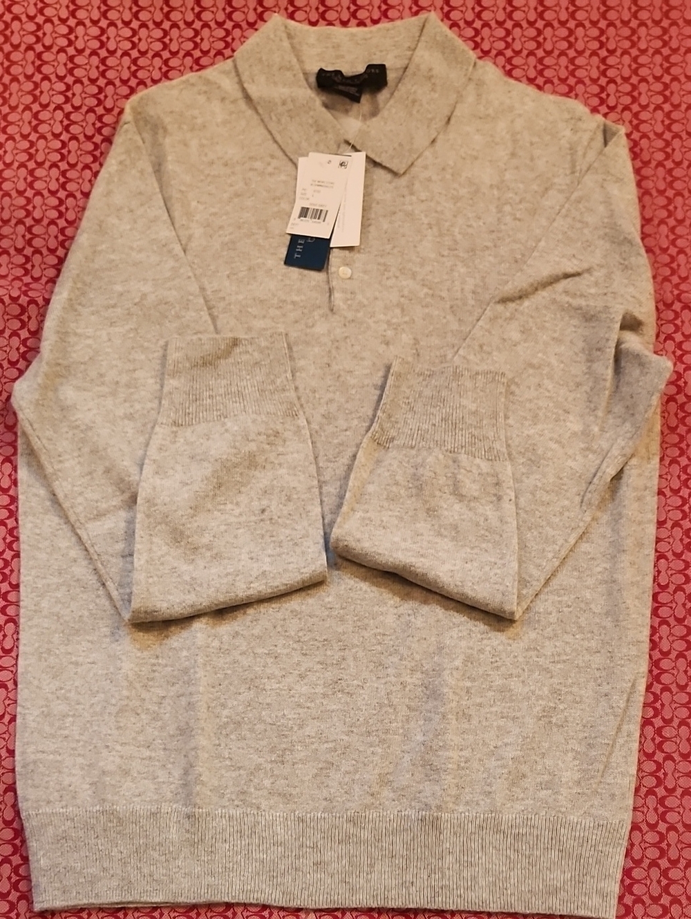 Men's Light Gray Polo Sweater - Soft Knit Long Sleeve Cashmere